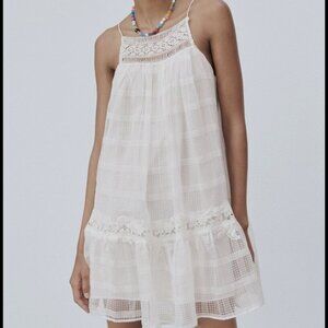 Zara Lace Mini Dress Women's Size XS White 100% Cotton